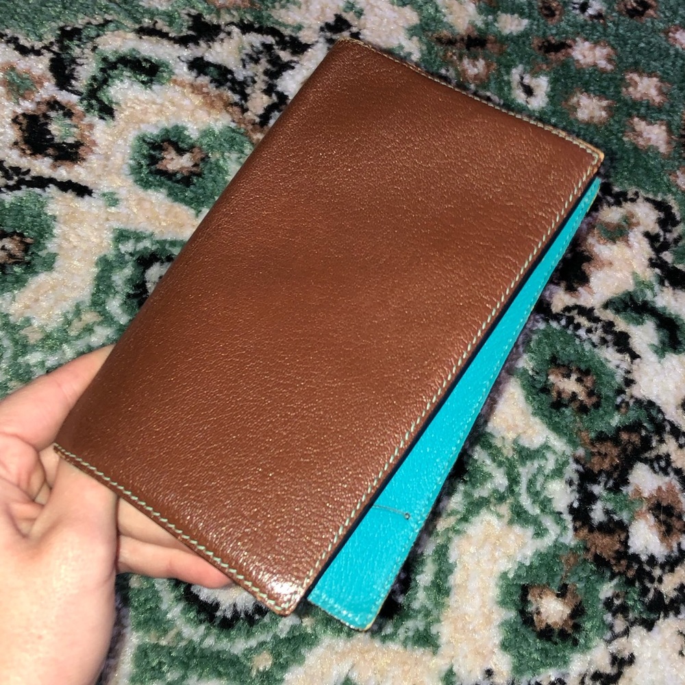 Hermès AUTHENTIC Vision Simple Leather Agenda Notebook Cover Dark Brown Blue - Picture 3 of 16